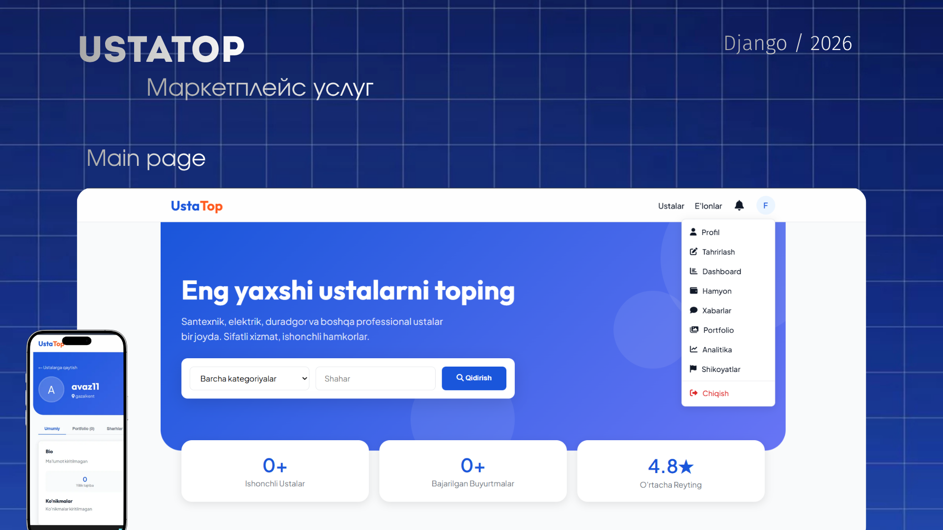 UstaTop— это платформа для поиска квалифицированных специалистов в различных сферах, предлагающая широкий набор функций. Ссылка: https://ustatop-gplf.onrender.com/