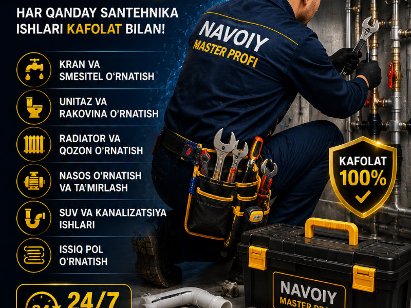 🚨 SANTEXNIKA MUAMMOSI BORMI?💧 Quvur yorildimi?🚿 Suv bosimi pastmi?🔥 Kotel ishlamayaptimi?🚽 Unitaz yoki kran nosozmi?♨️ Issiq pol o‘rnatmoqchimisiz?NAVOIY MASTER PROFI har qanday santexnika muammosini tez va sifatli hal qiladi!🛠️ Xizmatlarimiz:✅ 2 konturli